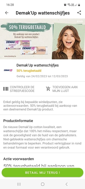 Myshopi 50% cashback demak'up wattenschijfjes