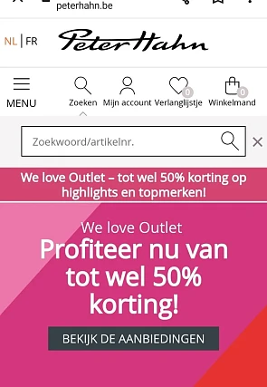 peterhahn.be we love outlet profiteer nu tot...