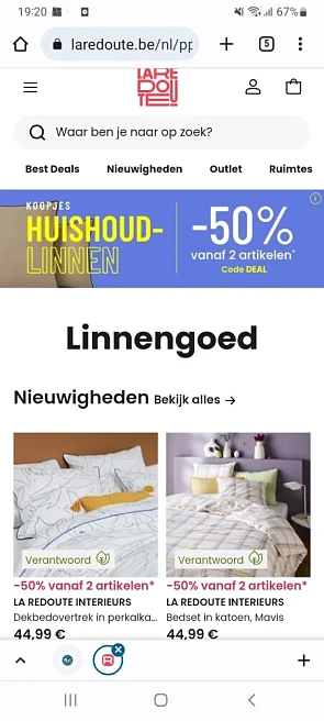 -50% bij aankoop v 2 artikelen huishoudtextie...