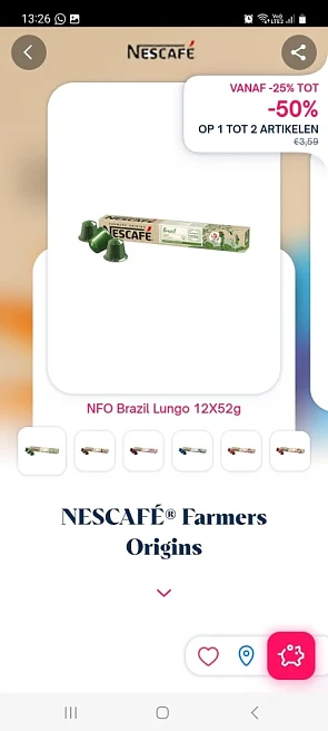 Shopnium 25%-50% cashback op 1-2 nescafe farm...