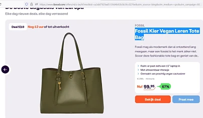 Bij IBood Fossil Kier Vegan Leren Tote Bag Vo...