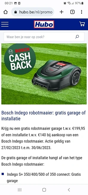 Bij aankoop v de Bosch indego robotgrasmaaier...