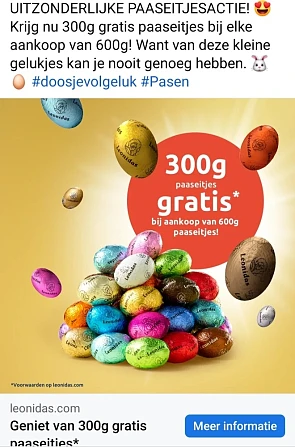 Leonidas 300g paaseitjes gratis* bij aankoop...