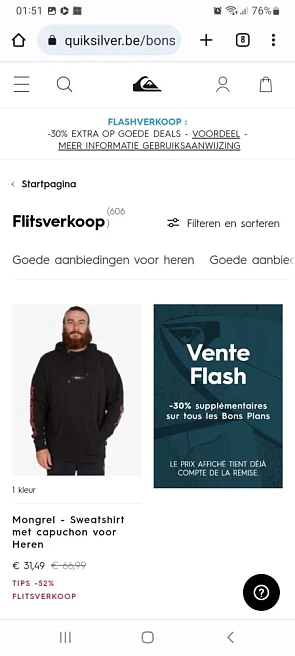 Flashverkoop -30% extra korting op grote sele...
