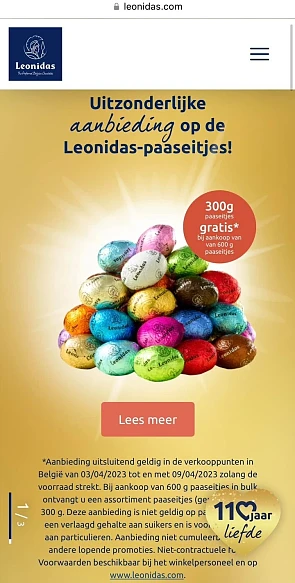 Bij aankoop van 600g Paaseitjes bij Leonidas...