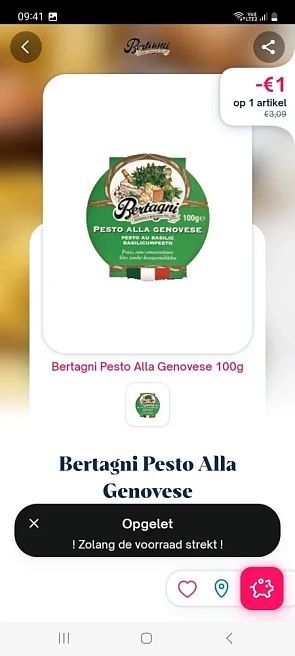 Shopnium 1€ cashback bertagni pesto alla geno...