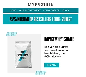 25% korting op bestsellers bij myprotein. Dez...