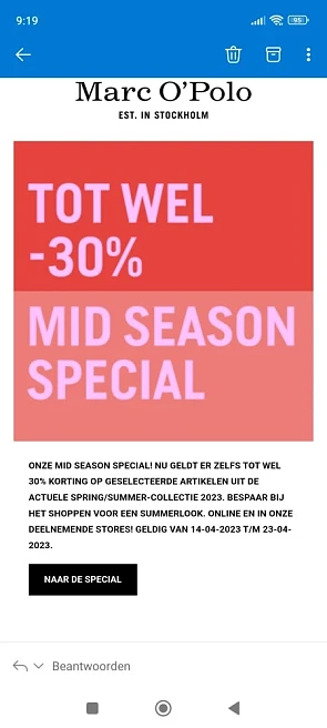 Mid season sale bij Marc o'polo: tot -30% op...