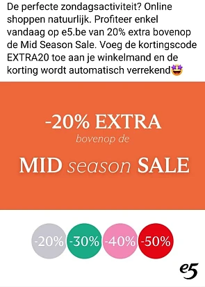 e5.be enkel vandaag 20% extra bovenop de mid...