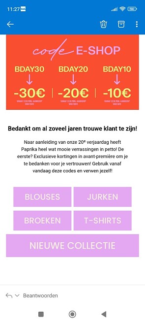 €10 korting bij aankoop vanaf €50 code BDAY10...