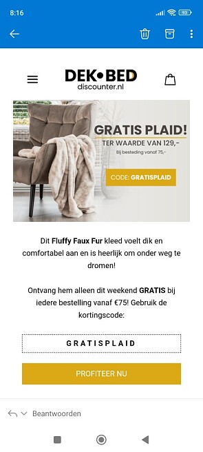 Gratis plaid twv €75 bij aankoop vanaf €129...