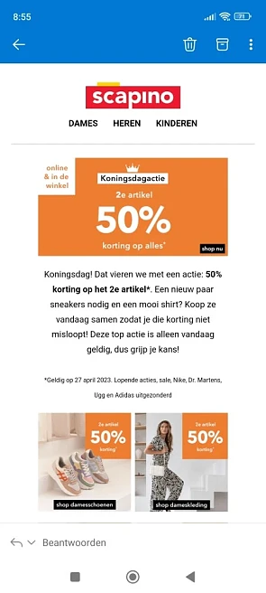 50% korting op het 2e artikel bij Scapino.nl:...