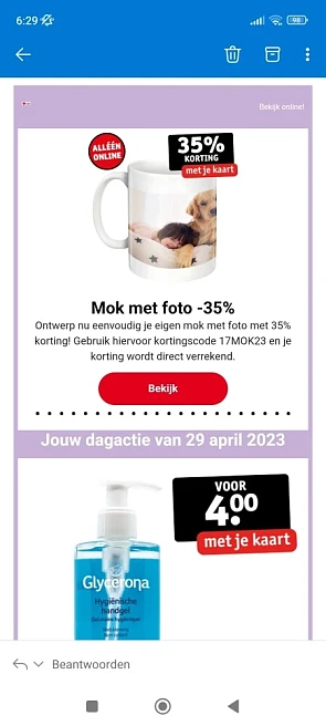 35% korting op een mok met foto bij Kruidvat....
