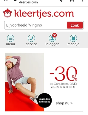 kleertjes.com maandag en dinsdag -30% op Cars...