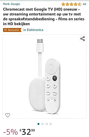 Google chromecast 4, 2k variant voor €33 op a...