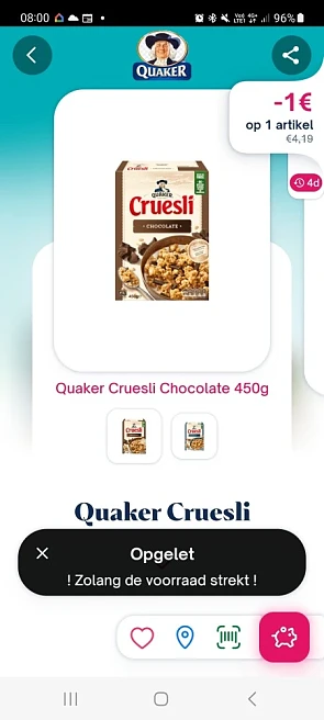 Shopmium -€1,00 quaker cruesli chocolade 450g