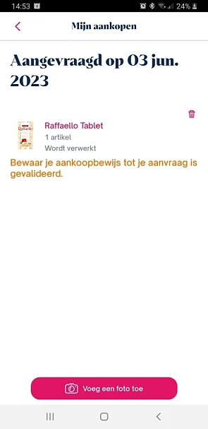Cashback aangevraagd voor de tablet Raffaello...
