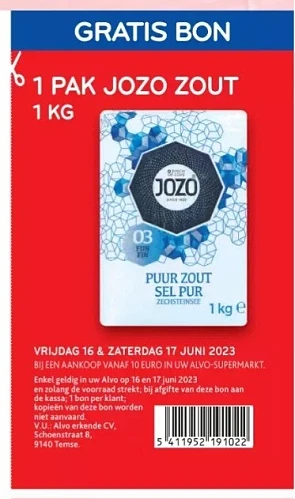 Alvo bon in folder gratis 1 pak Jozo zout 1kg...