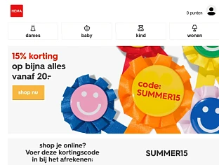 15% korting op een groot deel van het HEMA as...