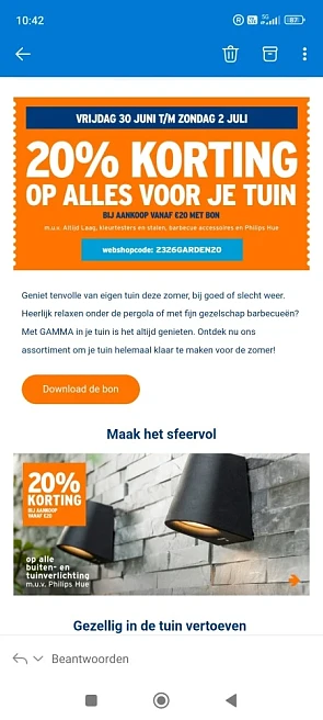 20% korting op alles voor de tuin bij gamma.b...