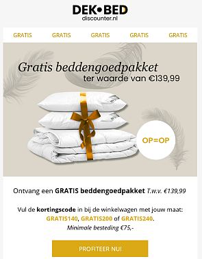 Ontvang een GRATIS beddengoedpakket T.w.v. €1...