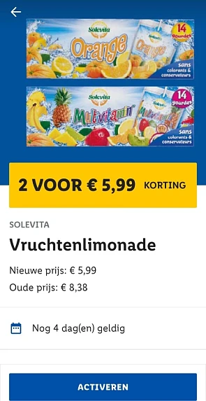 Lidl plus solevita vruchtenlimonade 2 voor €5...