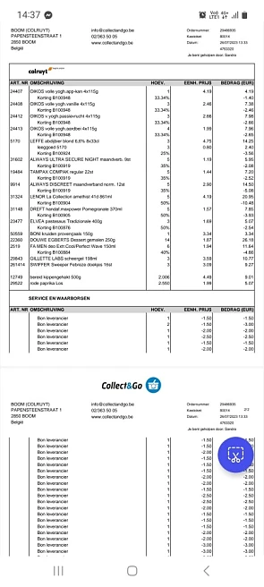 Gisteren collect and go Oïkos -33.34% bav 3...