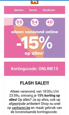vanharen.be alleen vanavond -15% op alles* oo...