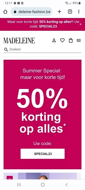 -50% bij aankoop v min. 99€ op zomercollectie...