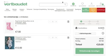 Ronde prijzen bij Vertbaudet, €19 betaald ipv...