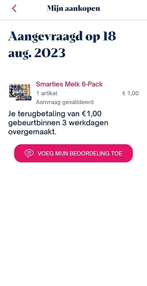 Shopmium €1,00 terugbetaald op smarties 6-pac...