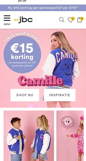 jbc.be €15 korting per aankoopschijf van €75...