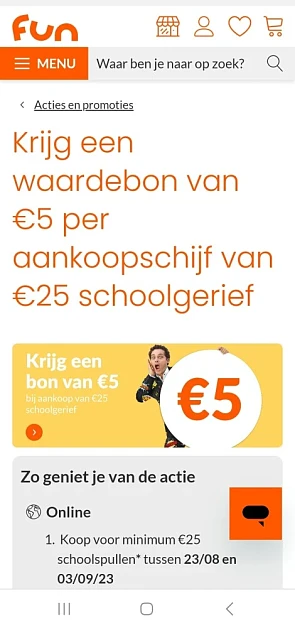 Fun krijg een waardebon van €5 per aankoopsch...