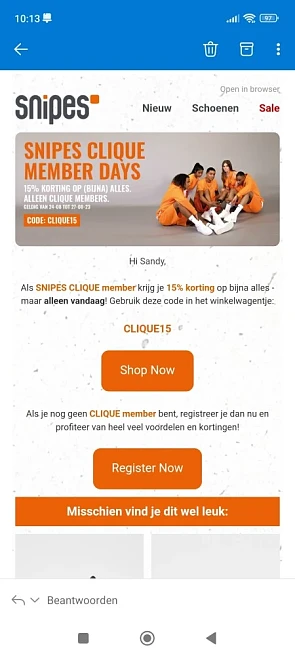 Alleen vandaag: 15% korting voor SNIPES CLIQU...