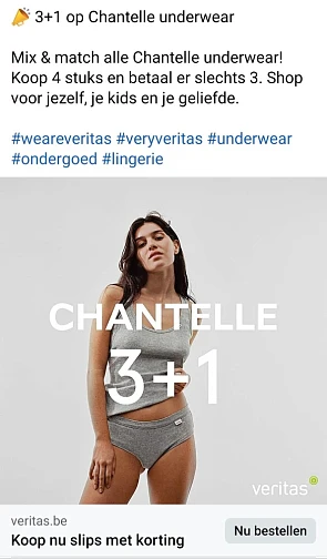veritas.be 3+1 gratis Chantelle underwear