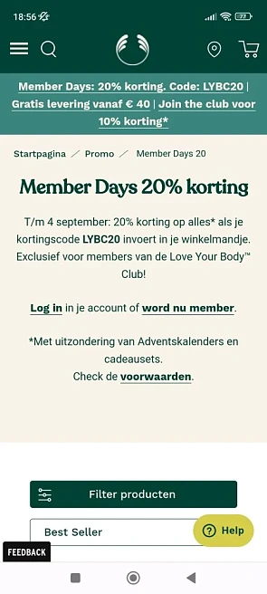 Member Days 20% korting bij thebodyshop.com T...