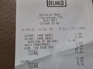 Delhaize varken kalf gehakt 1+1 = 4.75€/kg T...