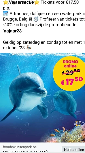 Boudewijn Seapark najaarsactie tickets €17,50...