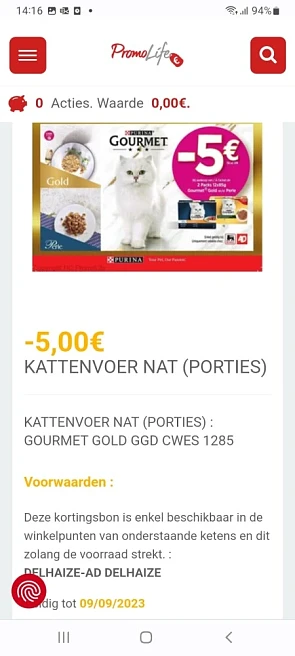 Bij aankoop v 2 verpakkingen natvoer voor kat...