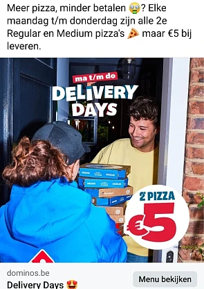 dominos.be maandag t/m donderdag zijn alle 2e...