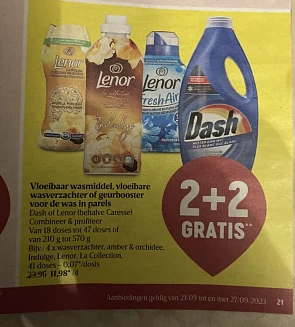 Delhaize vanaf 21/9 Dash of lenor vloeibaar...