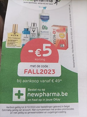 €5 korting bij aankoop vanaf €49 bij newpharm...