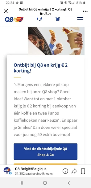 Bij de Q8 kan je €2 korting verkrijgen door e...