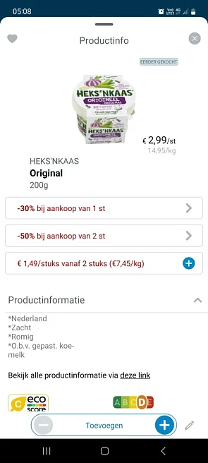Collect and go Heks'nkaas 2.99€/st bav 2 1.49...