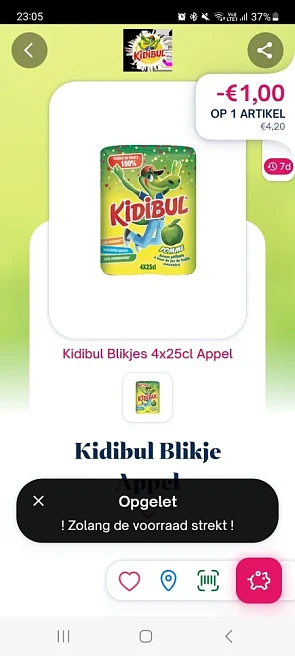 Shopmium -€1,00 kidibul blikjes 4x25cl appel,...