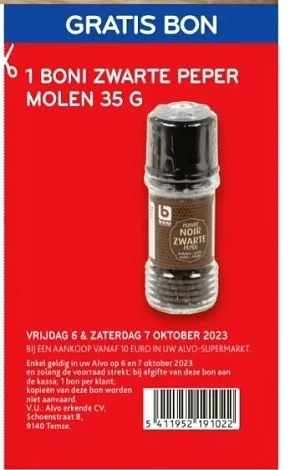 Alvo bon in folder geldig op vrij 6 & za 7 ok...