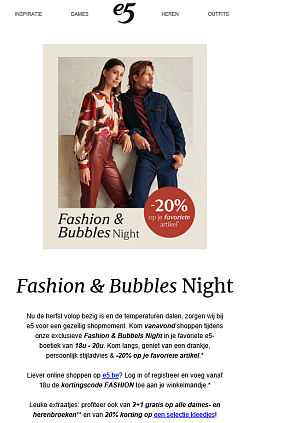 Fashion Night op e5.be: 20% korting op je fav...