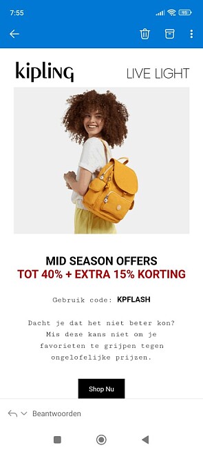 MID SEASON OFFERS bij Kipling: TOT 40% + EXT...