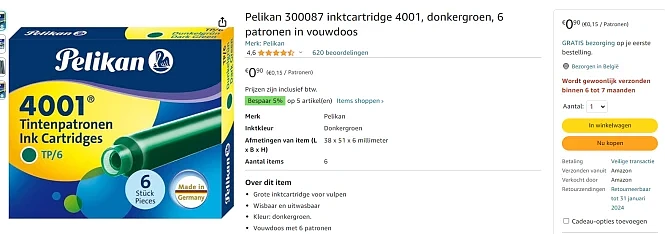 Bij amazon NL Pelikan 300087 inktcartridge 40...