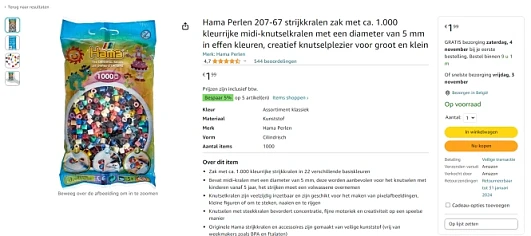 Bij amazon NL Hama strijkkralen zak met ca. 1...